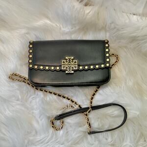 USED Tory Burch Studded Flap crossbody Wallet Clutch Black